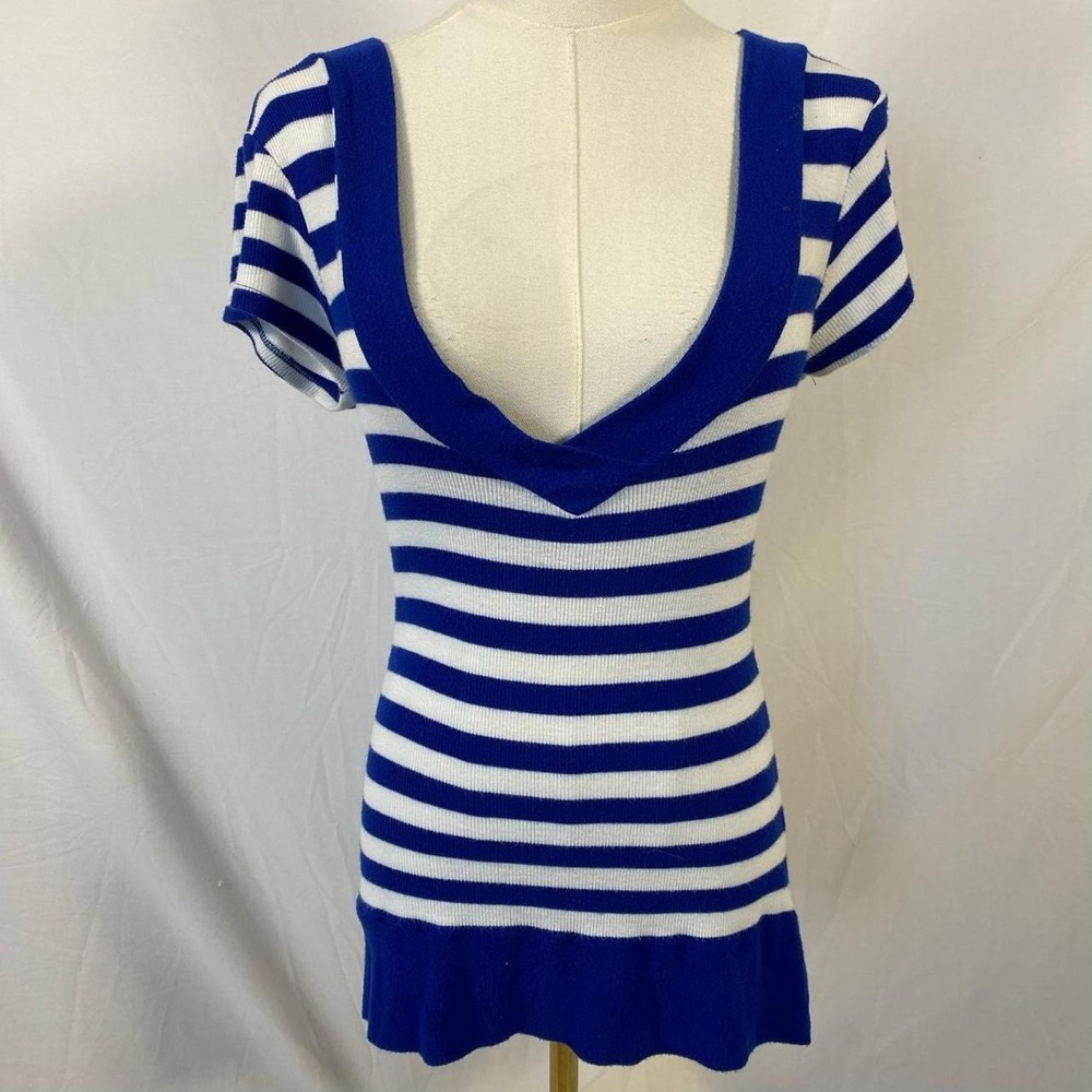 Planet Gold blue white striped v neck top size large y2k indie retro 2000s vtg